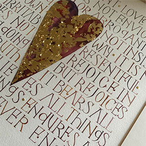 Love Is Patient calligraphy detail